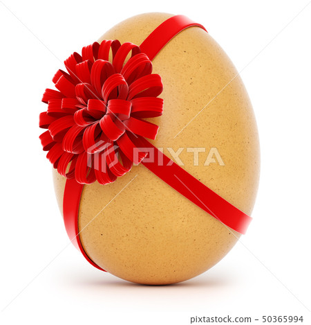 Realistic Easter egg with a big bow on white background 50365994