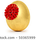 Realistic golden egg with a red bow. Isolated on white background. 50365999