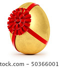 Realistic golden egg tied a red ribbon with a bow 50366001