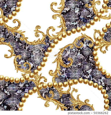 Golden baroque chain snake skin seamless pattern Golden baroque chain snake skin seamless pattern 50366262
