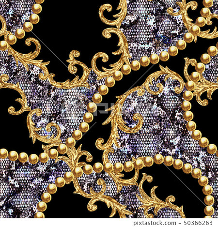 Golden baroque chain snake skin seamless pattern Golden baroque chain snake skin seamless pattern 50366263