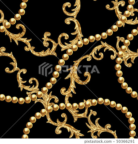 Golden chain baroque style seamless pattern 50366291
