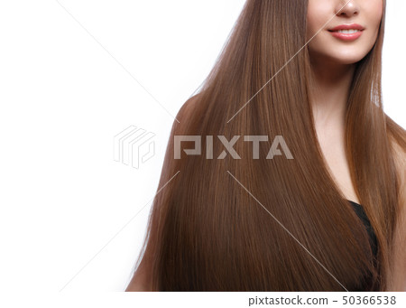 Beautiful brown-haired girl in move with a perfectly smooth hair, and classic make-up. Beautiful brown-haired girl in move with a perfectly smooth hair, and classic make-up. 50366538