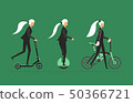 woman riding fast modern electric bicycle  50366721