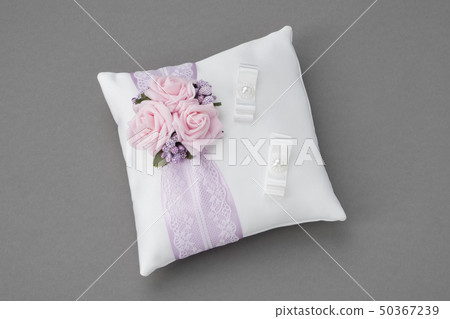 Wedding Pillow for Rings decorated with pink roses 50367239