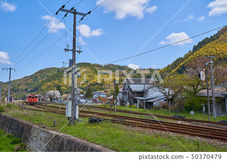 從島根線山邊縣（小三井京都）津和野町的山口線久保渡口看Tsuwano車站方向 50370479