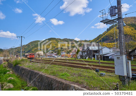 從山根線（島內小京都）津和野町的山口線久保渡口附近看Tsuwano站 50370481
