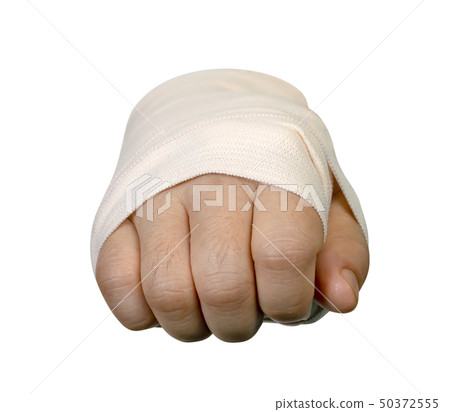 closeup right hand fist with elastic bandage 50372555