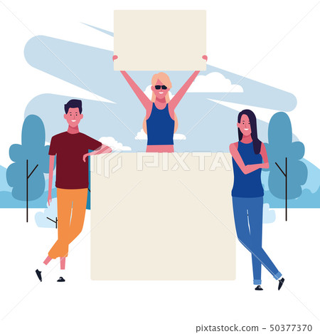 people with posters people with posters 50377370