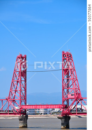 Landscape of the blue sky and Chikugo River rising bridge Landscape of the blue sky and Chikugo River rising bridge 50377864