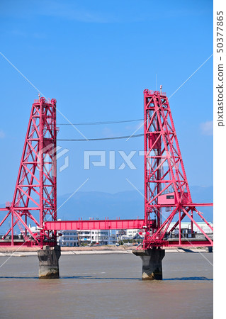 Landscape of the blue sky and Chikugo River rising bridge Landscape of the blue sky and Chikugo River rising bridge 50377865