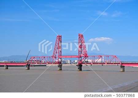 Landscape of the blue sky and Chikugo River rising bridge 50377868