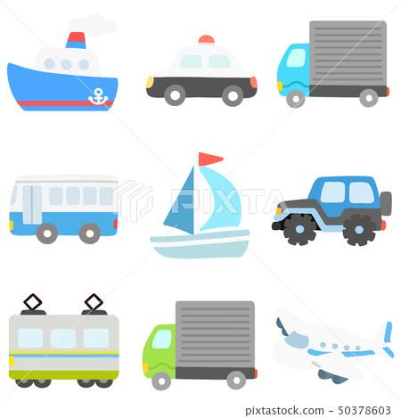 沒有主線的冷色簡單可愛車輛的插圖集 50378603