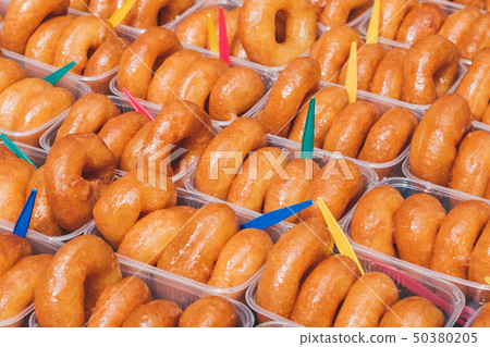 many donuts, sweet turkish pastry closeup - 50380205
