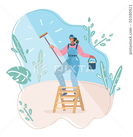 Young woman who washing the window 50380921