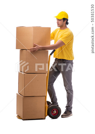 Young male courier with box  50381530