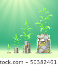 Coins stacks with a plants growing on the top. 50382461