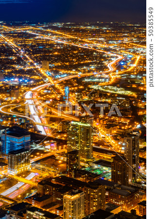 aerial view of Chicago Skylines night aerial view of Chicago Skylines night 50385549