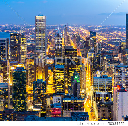 Aerial view of Chicago Skylines South 50385551