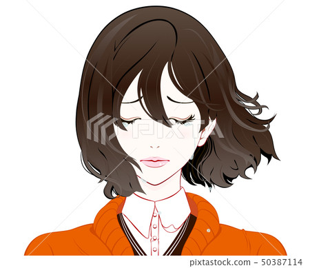 Fall clothes woman / crying face / eyes closed / fluttering hair Fall clothes woman / crying face / eyes closed / fluttering hair 50387114