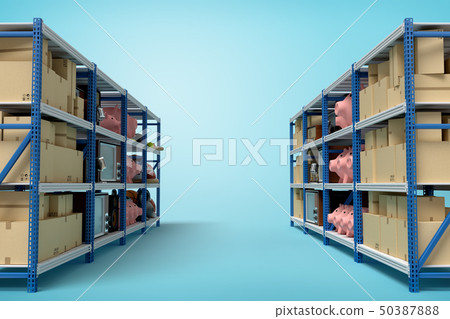 3d rendering of two silver blue metal racks... - Stock Illustration ...