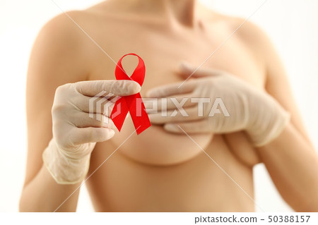 Woman Breasts Anti Cancer Ribbon Campaign Portrait Woman Breasts Anti Cancer Ribbon Campaign Portrait 50388157