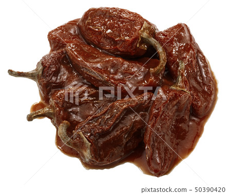 Chipotle en adobo, pile of, top view, paths 50390420