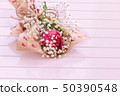 Fresh, lush bouquet of single Rose and Gypsophila 50390548