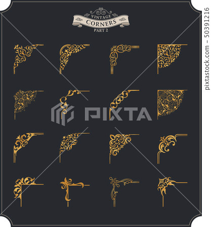 Unique retro corner for frames set. Vintage vector patterns for invitations and royal certificates Unique retro corner for frames set. Vintage vector patterns for invitations and royal certificates 50391216