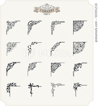 Unique retro corner for frames set. Vintage vector patterns for invitations and royal certificates Unique retro corner for frames set. Vintage vector patterns for invitations and royal certificates 50391218