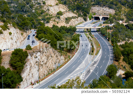 Aerial view of Road between Sitges and Castelldefels. Spain 50392124