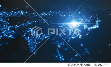 power of china, energy beam on Beijing. dark map with illuminated cities and human density areas. 3d 50392162