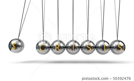 Newton's Cradle silver balls and golden currency symbols. 3d illustration Newton's Cradle silver balls and golden currency symbols. 3d illustration 50392476