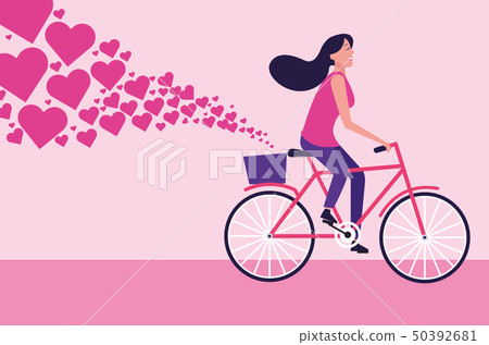 Woman riding bike cartoon 50392681