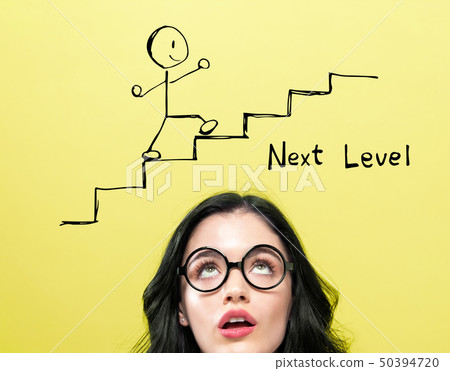 Next level concept with young woman Next level concept with young woman 50394720