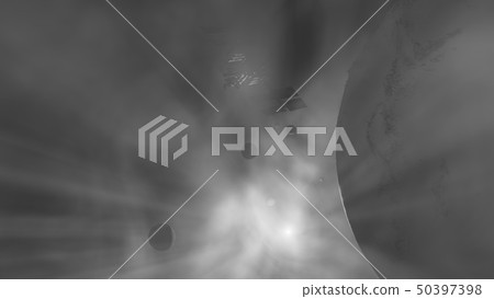 Planets, ISS and the sun in cosmic fog. 3D illustration Planets, ISS and the sun in cosmic fog. 3D illustration 50397398