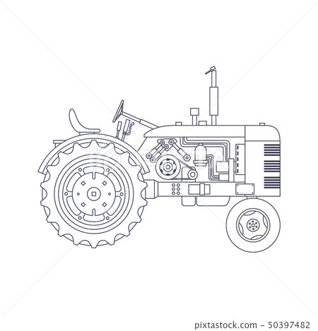 Vintage agricultural tractor isolated on white vackground. Vector Vintage agricultural tractor isolated on white vackground. Vector 50397482