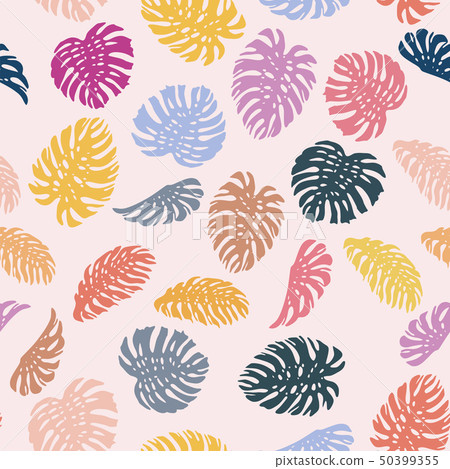 Vivid color monstera seamless pattern pink 50399355