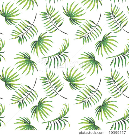 Green leaves seamless pattern white background 50399357