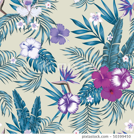 Blue tint seamless vector botanical pattern beige 50399450