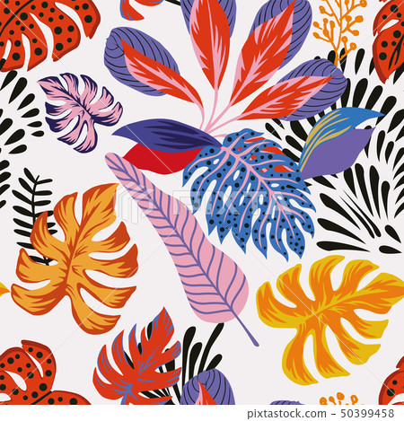 Abstract color tropical leaves seamless white 50399458