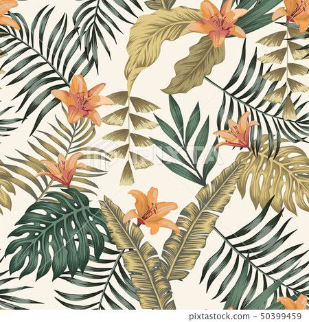 Tropical leaves and flowers abstract colors 50399459