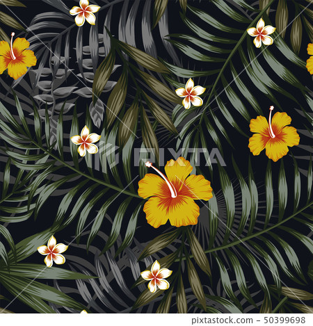 Night tropical seamless pattern leaves and flowers Night tropical seamless pattern leaves and flowers 50399698