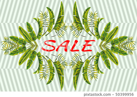 Promo banner sale tropical leaves mirror striped 50399956