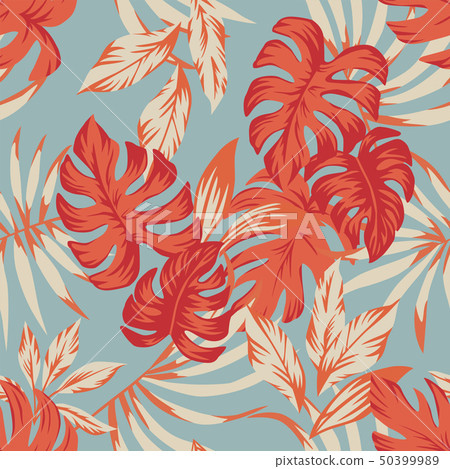 Tropical autumn leaves blue background Tropical autumn leaves blue background 50399989