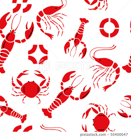 lobster shrimp crab seamless white background lobster shrimp crab seamless white background 50400047