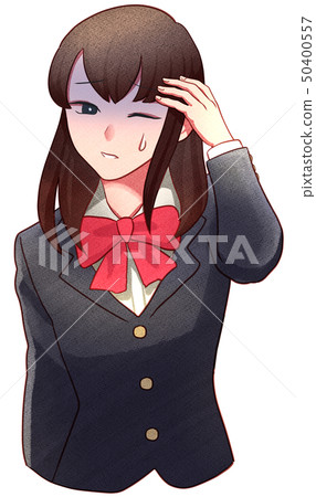 Illustration of a female student with a headache 50400557