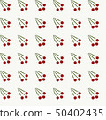 Seamless pattern of three cherry berries on twig 50402435