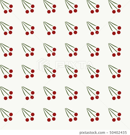Seamless pattern of three cherry berries on twig 50402435