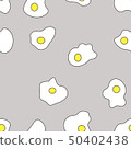 Seamless pattern of fried eggs on beige background 50402438